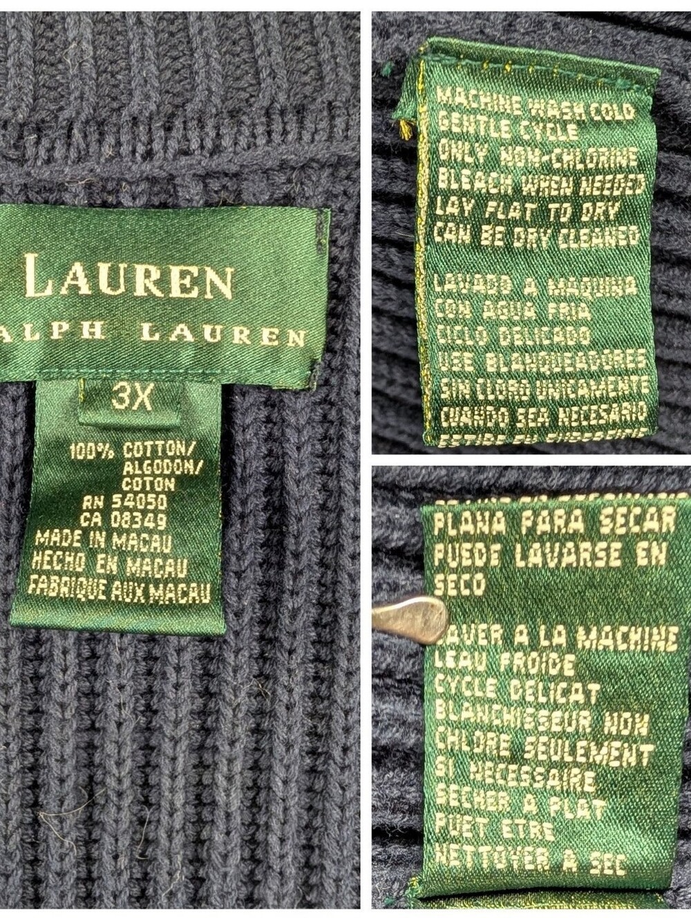 Lauren Ralph Lauren Navy Ribbed Cotton Double Breasted Sweater Blazer 3X EUC - Picture 11 of 11